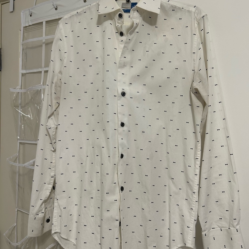 14th & Union Cream Button Down Shirt with Black Pattern
